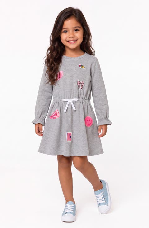 Kids' Bow Appliqué Long Sleeve Dress