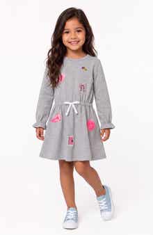 Kids' Bow Appliqué Long Sleeve Dress