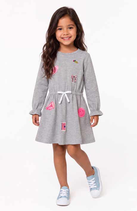 Kids' Bow Appliqué Long Sleeve Dress