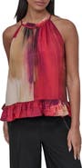 DKNY Abstract Print Textured Sleeveless Top