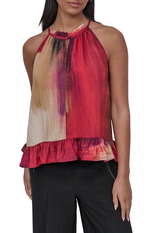Dkny Abstract Print Textured Sleeveless Top In Red