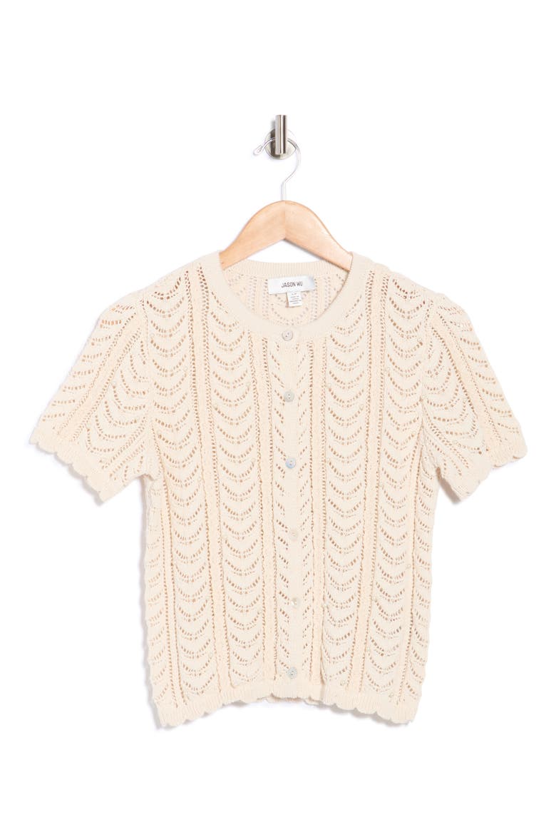 Pointelle Lace Cardigan, Alternate, color, LIGHT BEIGE
