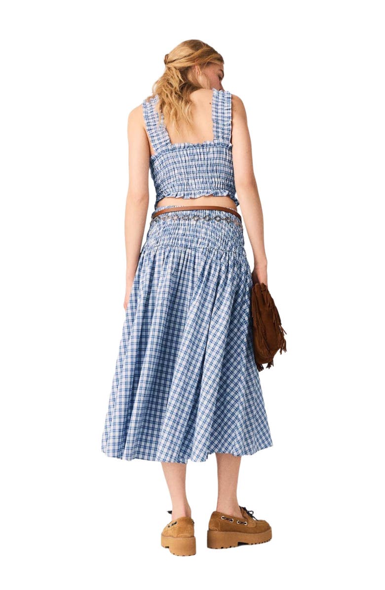 maje Smocked rhinestone cotton top, Alternate, color, Blue Check Print