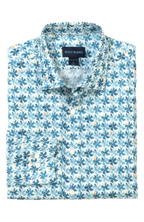 Scott Barber Floral Cotton Voile Button-up Shirt In Blue