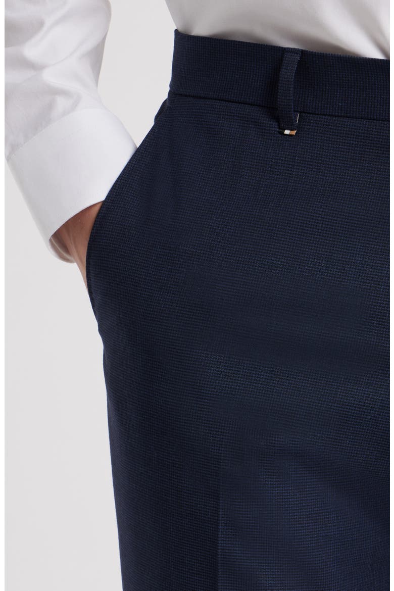 Genius Slim Fit Tan Microcheck Flat Front Stretch Dress Pants, Alternate, color, DARK BLUE