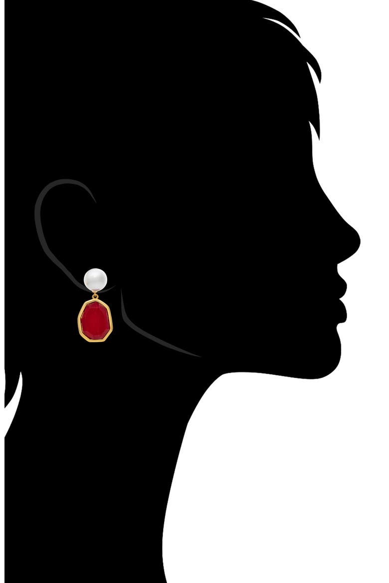 Faux Pearl & Carnelian Drop Earrings, Alternate, color, CARNELIAN/ PEARL