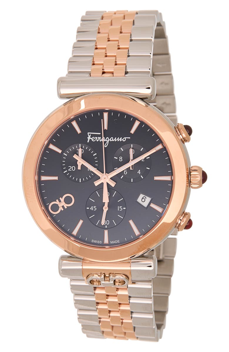 FERRAGAMO Ora Chronograph Bracelet Strap Watch, 38mm, Main, color, Two Tone
