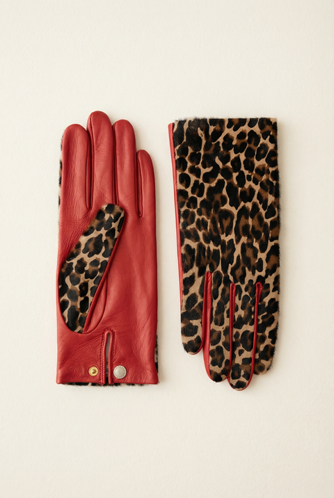 Leopard Print Calf Hair And Leather Gloves