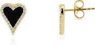The Lovery Fine Jewelry Mini Onyx CZ Halo Heart Stud Earrings