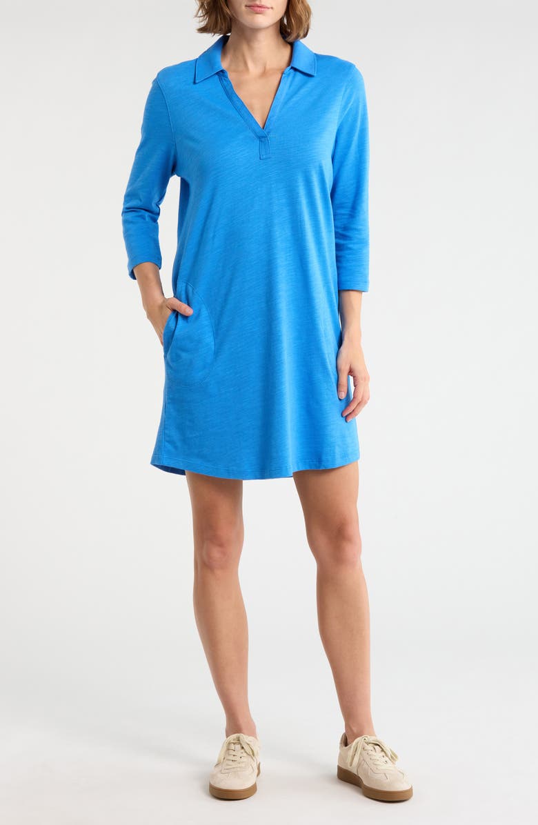Tommy Bahama Ashby Isles Long Sleeve Cotton Jersey Polo Dress, Main, color, Palace Blue
