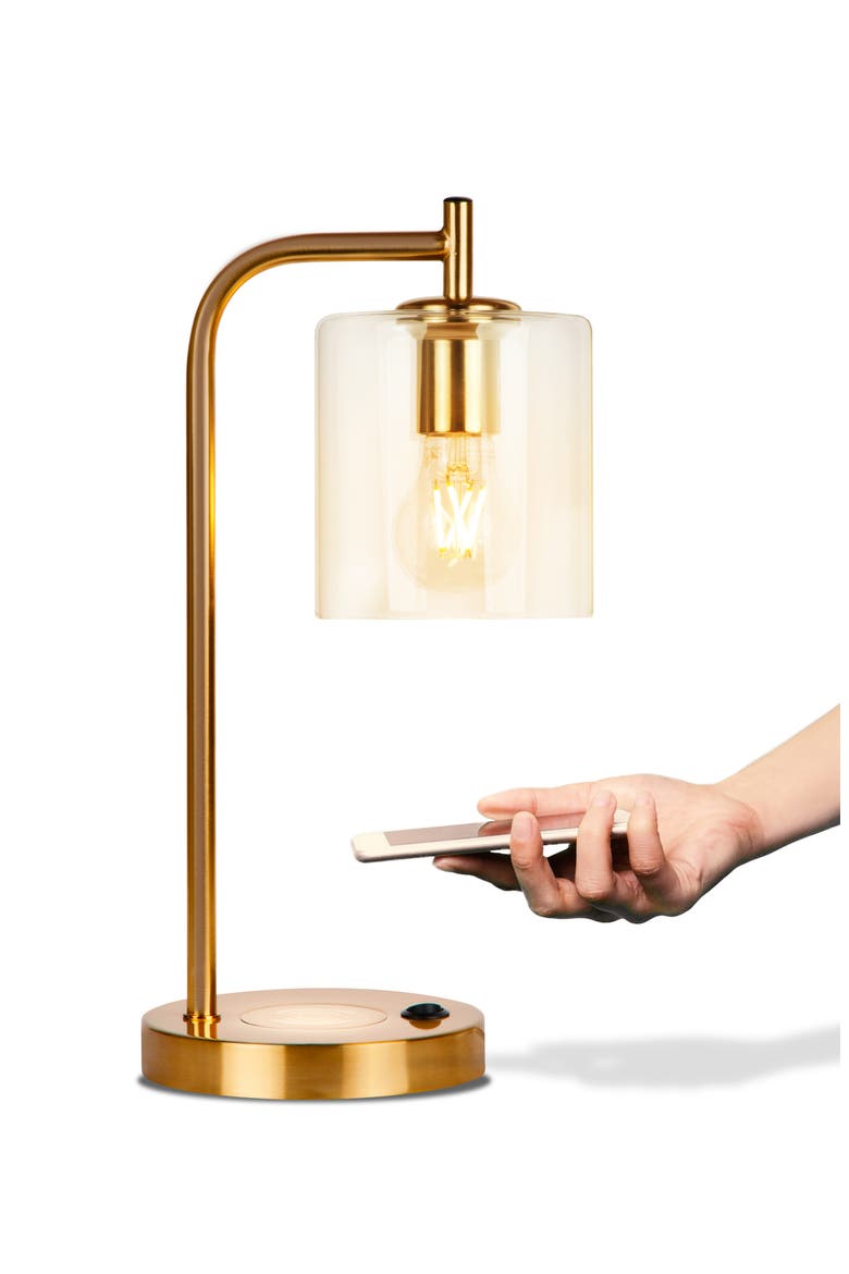 Elizabeth USB Table Lamp with Wireless Charging Pad, Main, color, BRASS