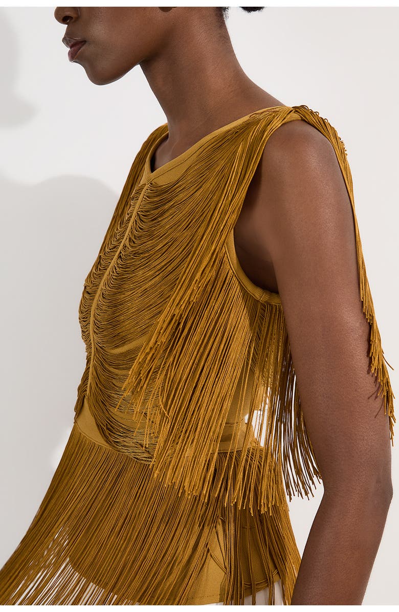 Karen Millen Draped Fringe Knitted Top, Alternate, color, Chartreuse