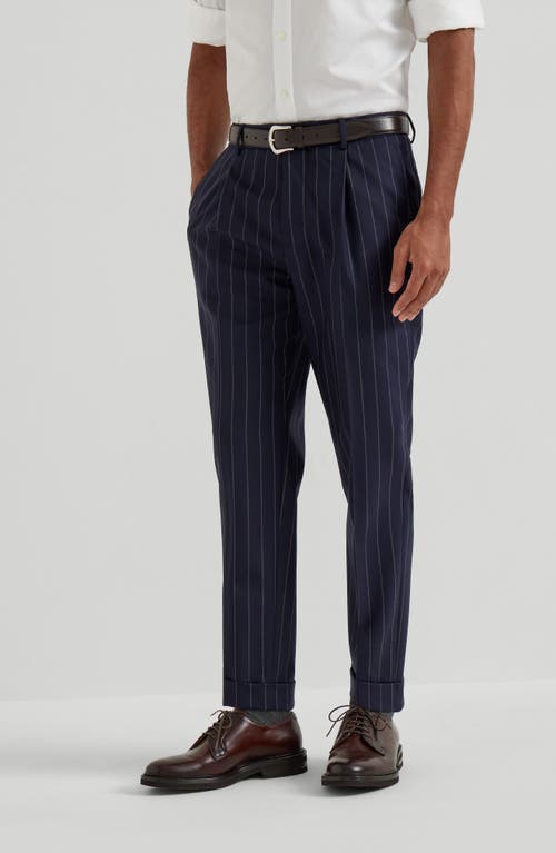 Brunello Cucinelli Linen-cotton-blend Stripe Leisure Trousers In Multi