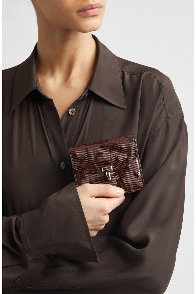 T-Lock Lizard Embossed Card Holder, Alternate, color, BROWN