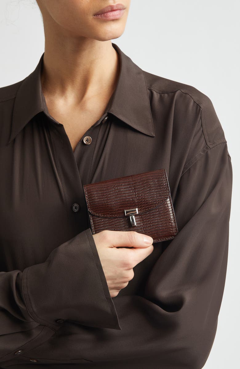 TOTEME T-Lock Lizard Embossed Card Holder, Alternate, color, Brown