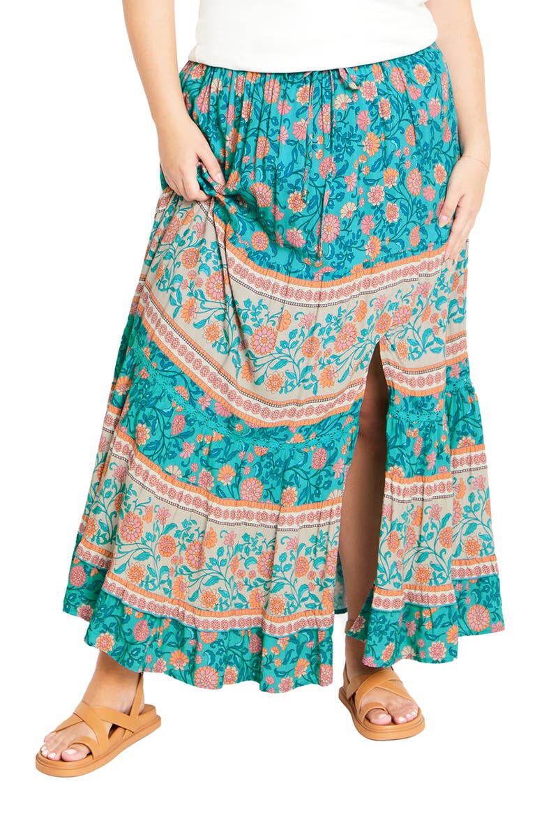 Aurora Print Maxi Skirt, Main, color, TURQUOISE