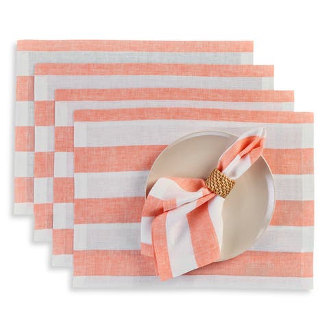Linen Placemats Set of 4, 14 x 19 Inch for Dining Table, Holiday and Everyday Table Decor - Cabana Stripe