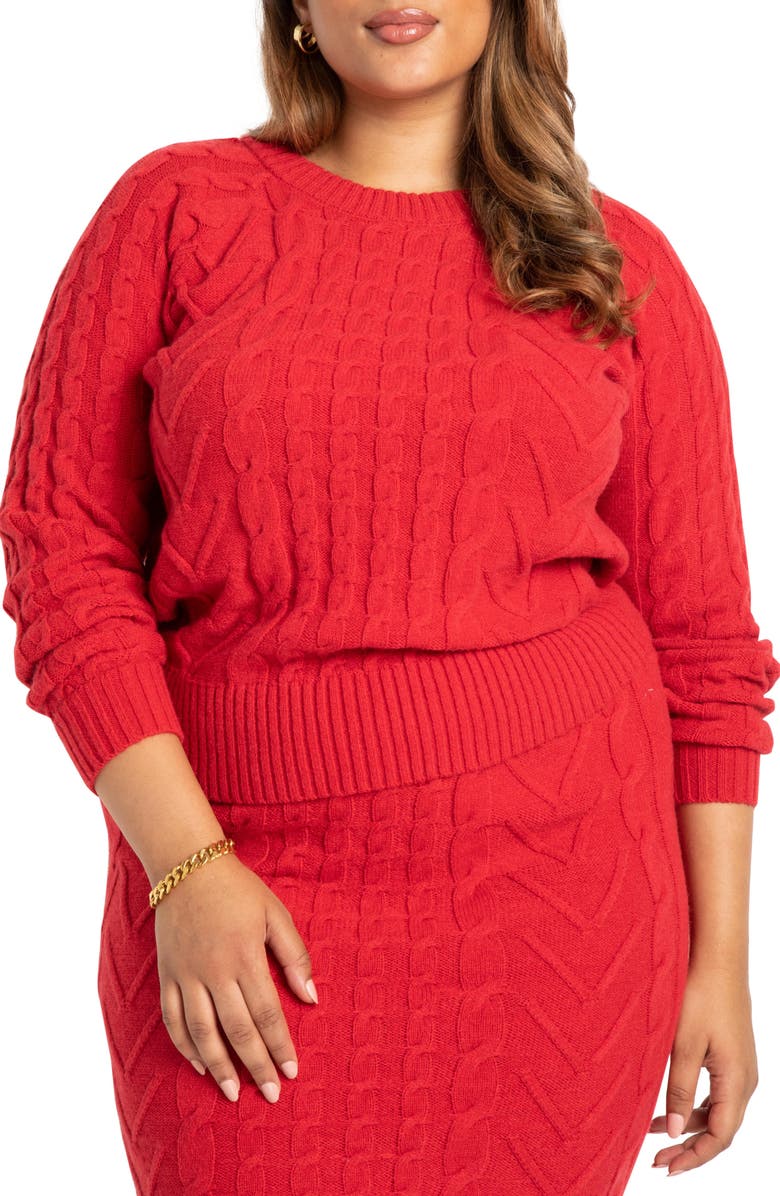 ELOQUII Cable Knit Sweater, Main, color, 