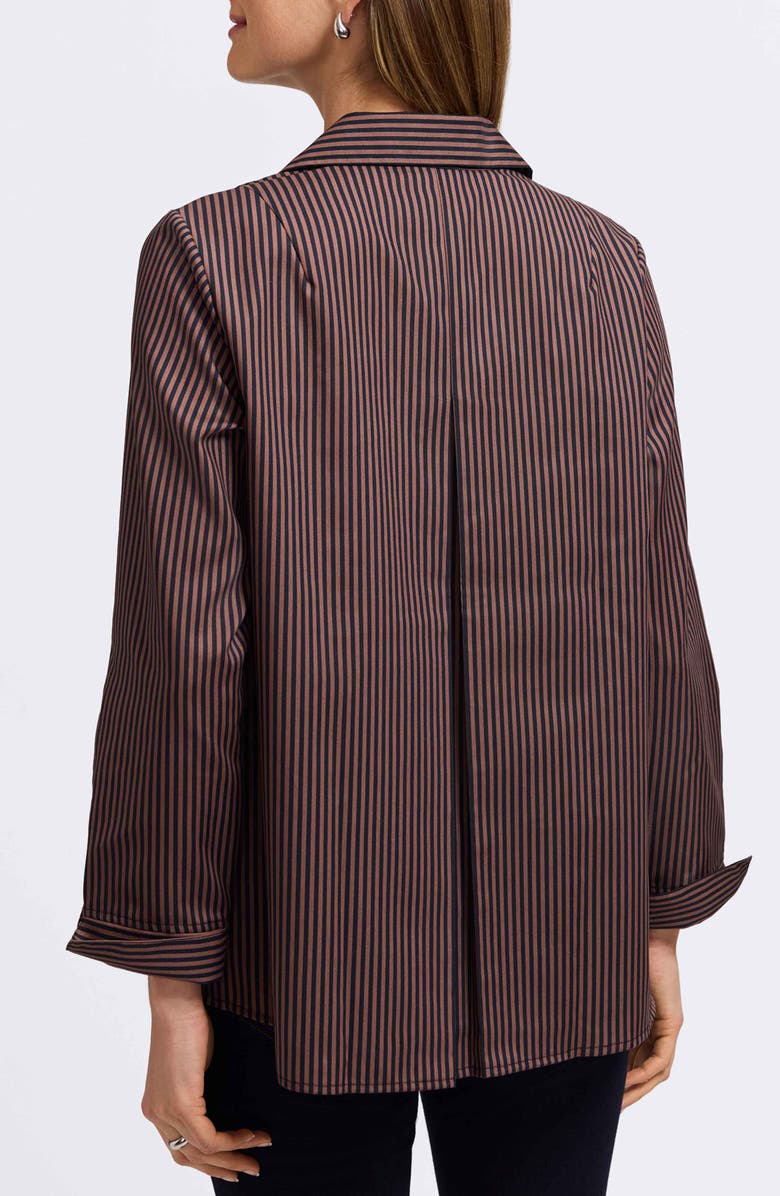 Foxcroft Agnes Floral Stripe Cotton Poplin Popover Top, Alternate, color, Brown Multi