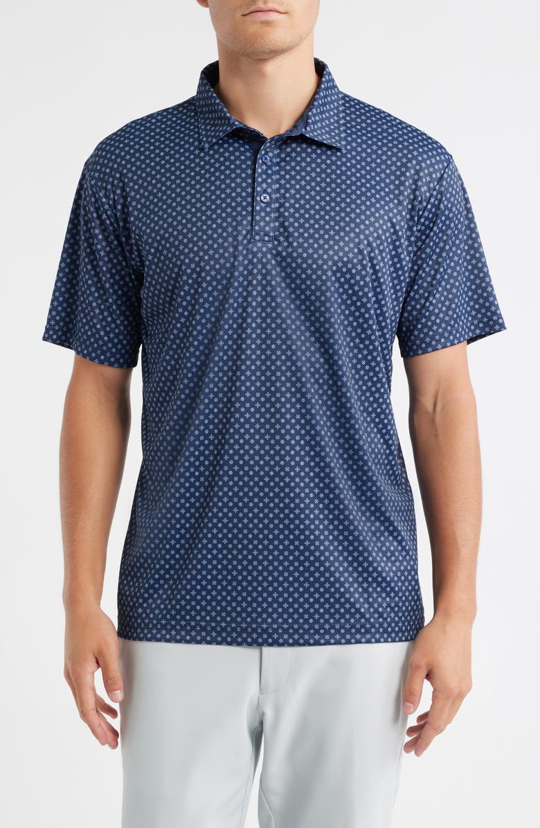 Swannies Hazelwood Modern Fit Foulard Print Performance Golf Polo, Main, color, Navy