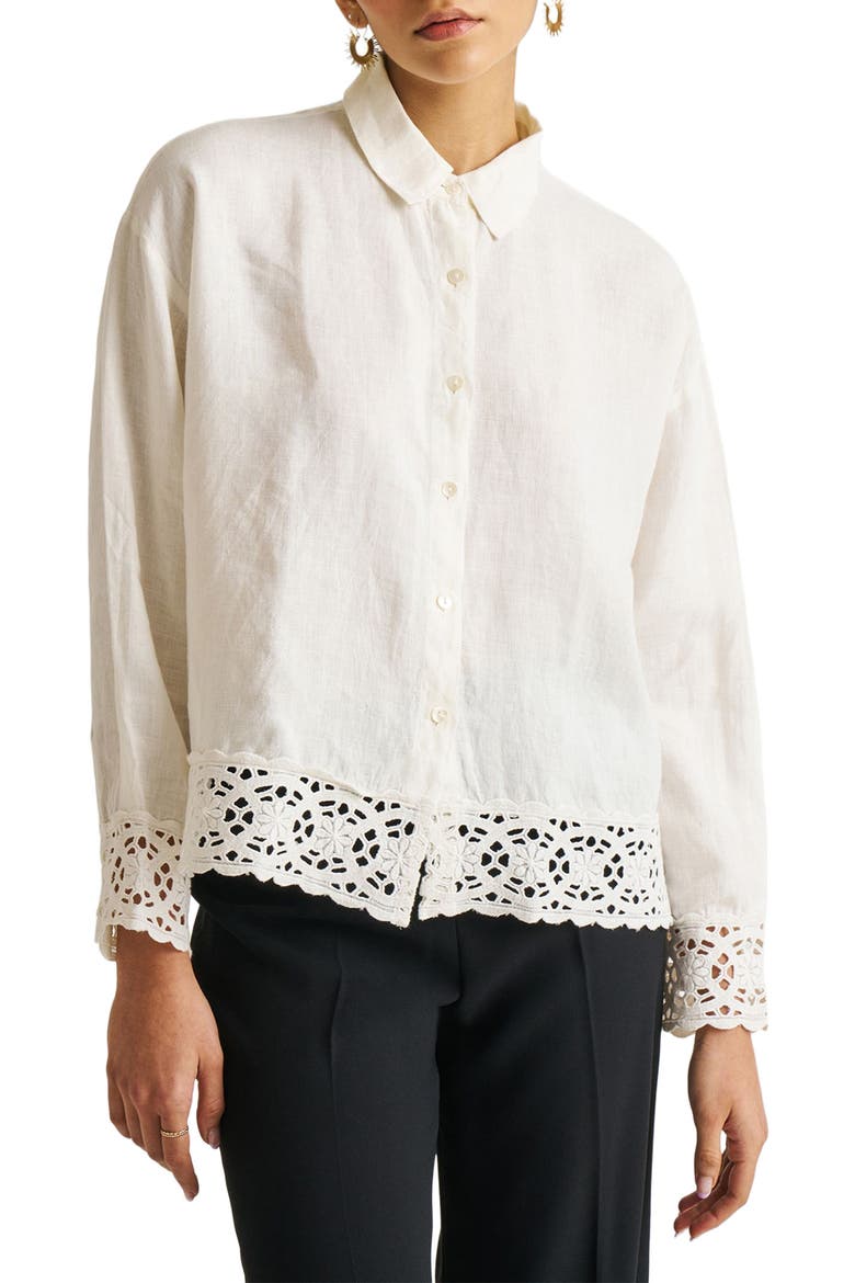 Women's Button-down with Lace Shirt Off-White Medium, Main, color, Off-White