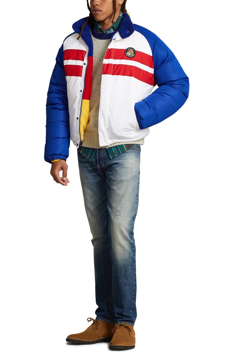Polo Ralph Lauren Colorblock Reversible Bomber Jacket, Alternate, color, Cerise White Multi