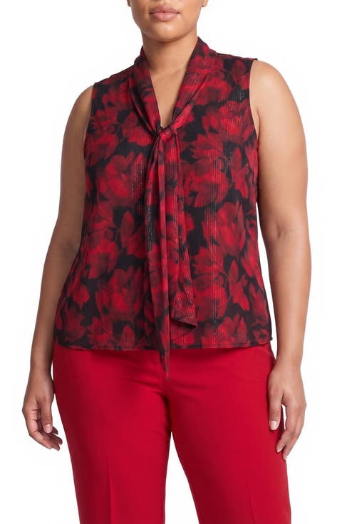 Tie Neck Sleeveless Metallic Chiffon Top