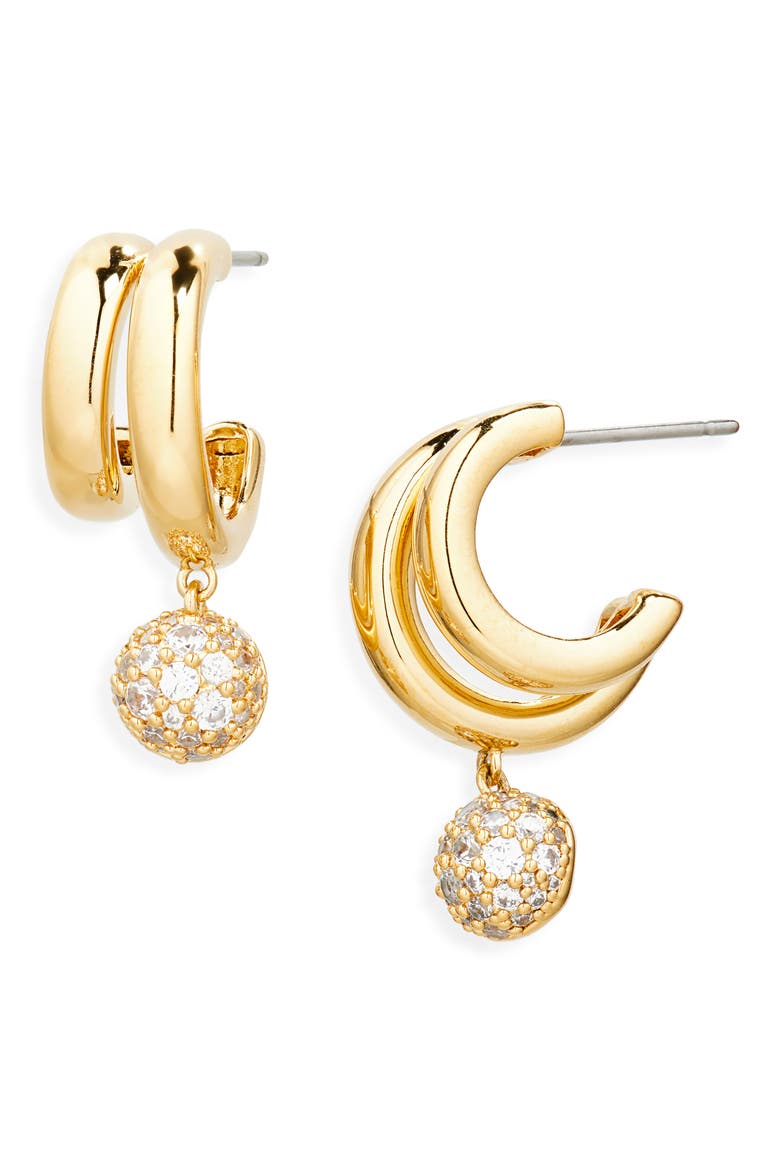 Pavé Drop Hoop Earrings, Main, color, GOLD