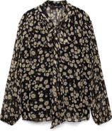 MANGO Belle Floral Chiffon Tie Neck Top