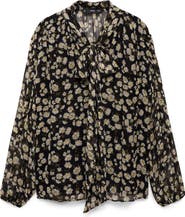 MANGO Belle Floral Chiffon Tie Neck Top