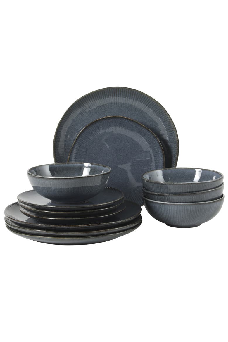 Sandy Pines Stoneware Plates and Bowls Set - Reactive Glaze Dinnerware Set, Main, color, Blue