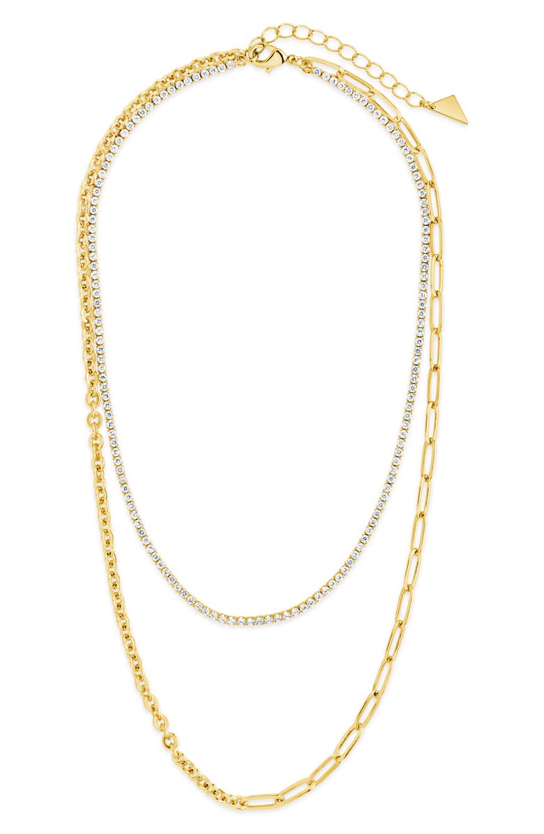 Sterling Forever Collins Cubic Zirconia Layered Chain Necklace, Main, color, 
