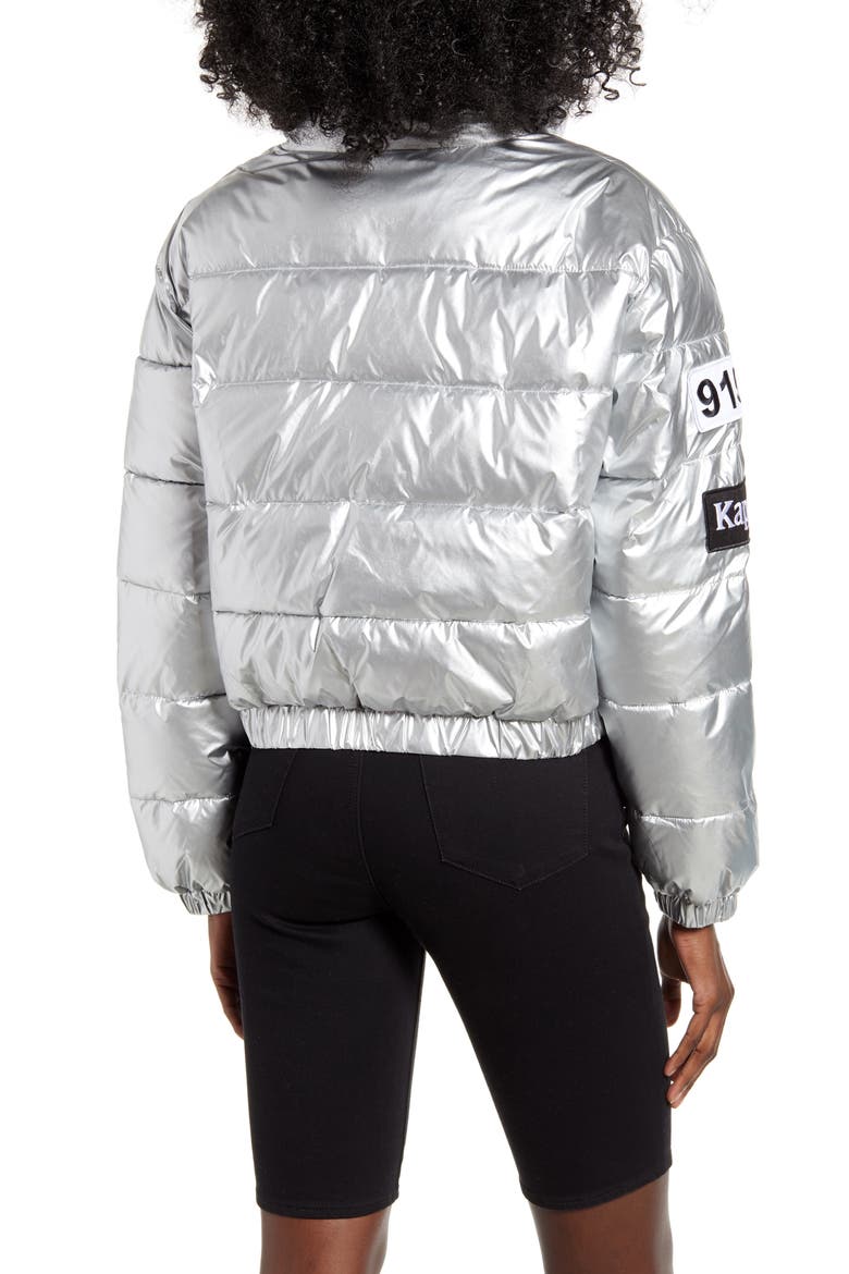 Kappa La Boltan Metallic Puffer Jacket, Alternate, color, SILVER/ BLACK/ WHITE