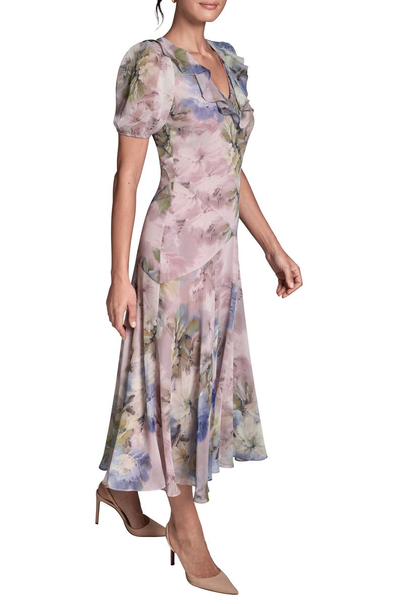 BCBG Floral Chiffon Cutout Back Dress, Alternate, color, Lilac/ Sapphire