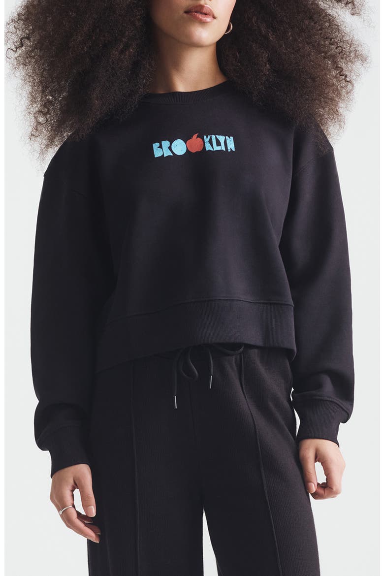 Graphic Print Crewneck Sweatshirt, Main, color, BLACK