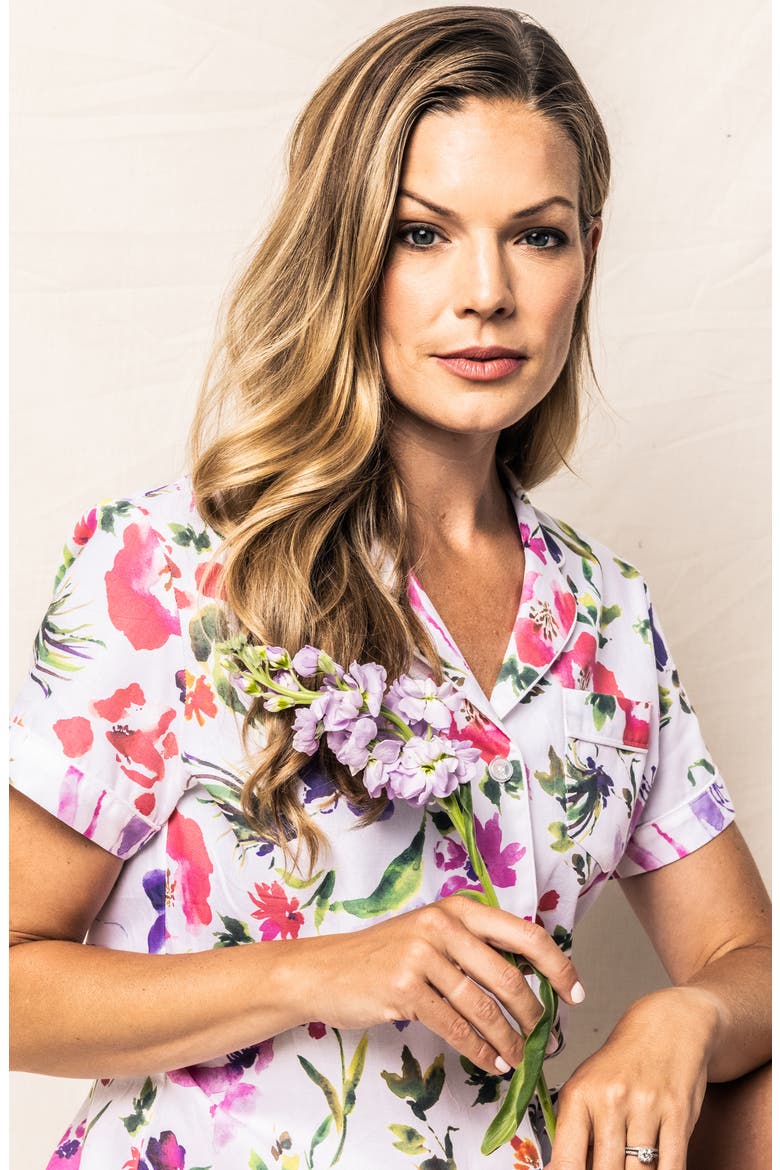 Gardens of Giverny Floral Short Pajamas, Alternate, color, WHITE