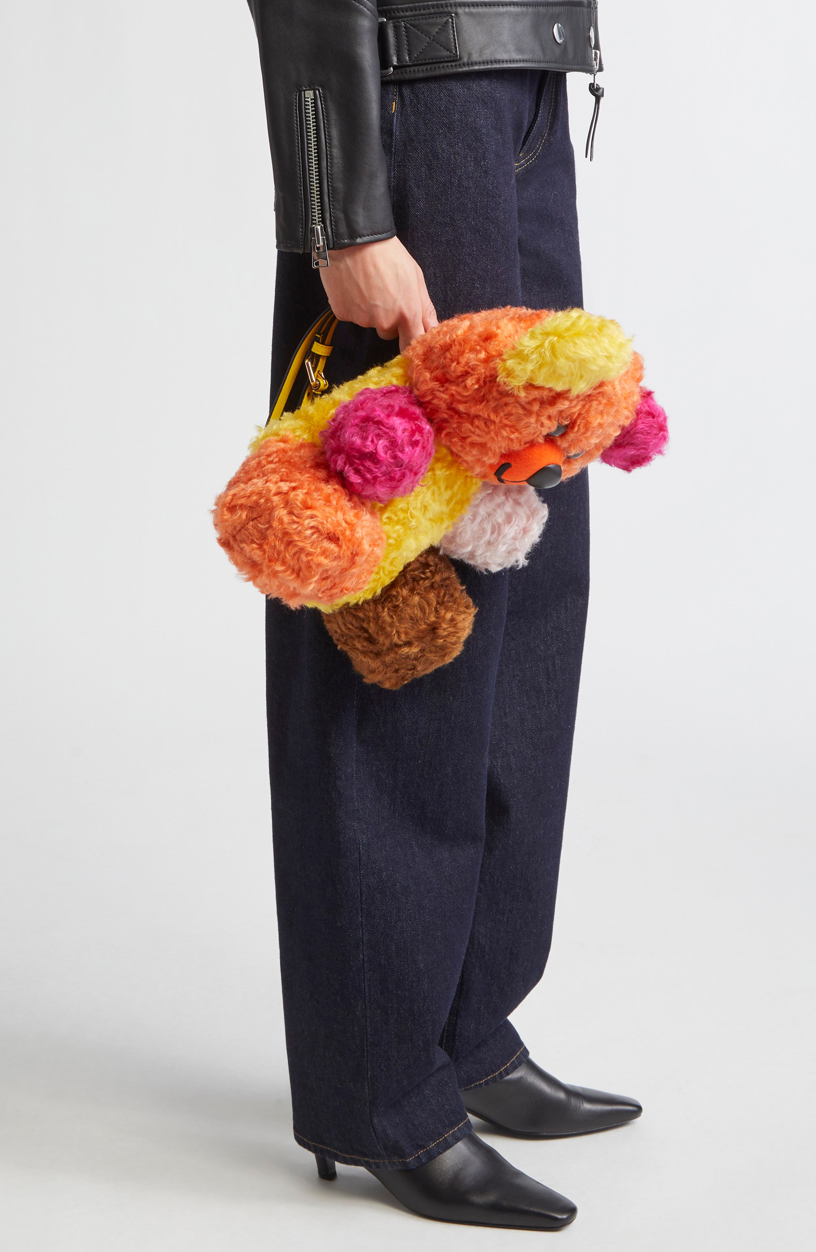 Moschino Teddy Bear Mohair Blend Faux Fur Clutch, Alternate, color, 