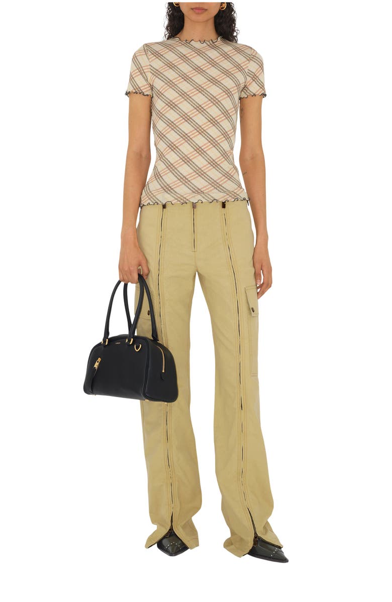 Burberry Check Stretch Cotton T-shirt, Main, color, Teacup