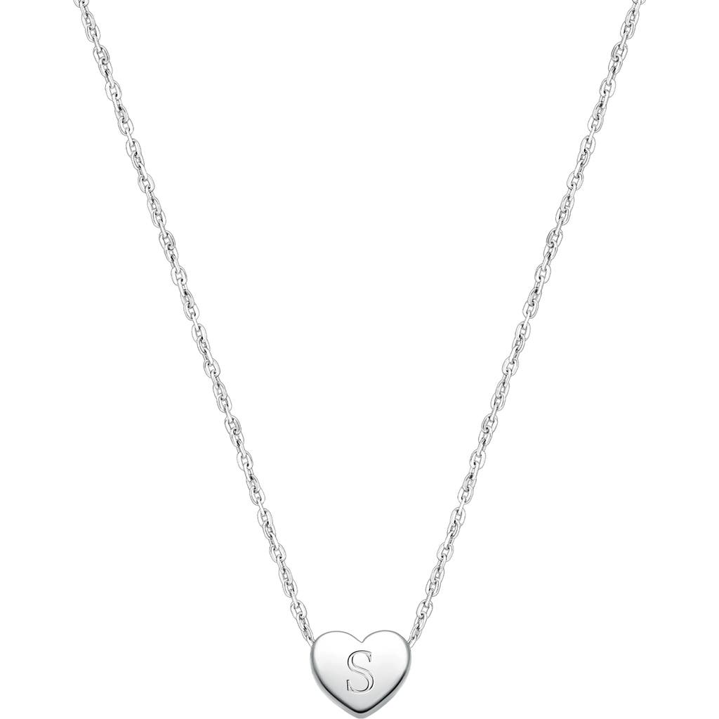 Tiny Blessings Sterling Silver Mini Sliding Heart & Engraved Initial 12-14" Necklace In Metallic