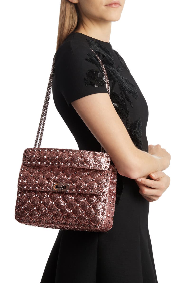 Valentino Garavani Medium Spike It Glitter Shoulder Bag, Alternate, color,