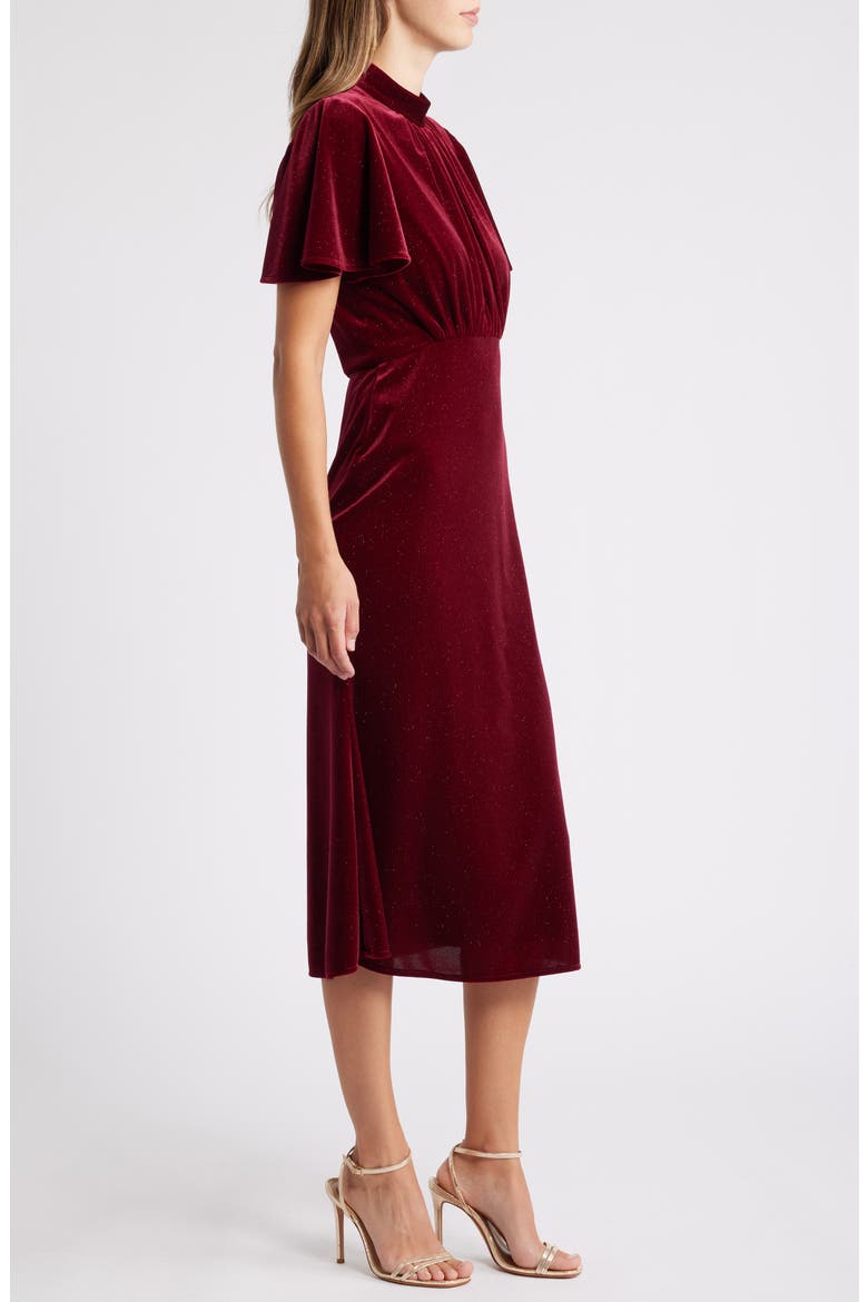 Sparkle Detail Velvet Midi Dress , Alternate, color, BURGANDY