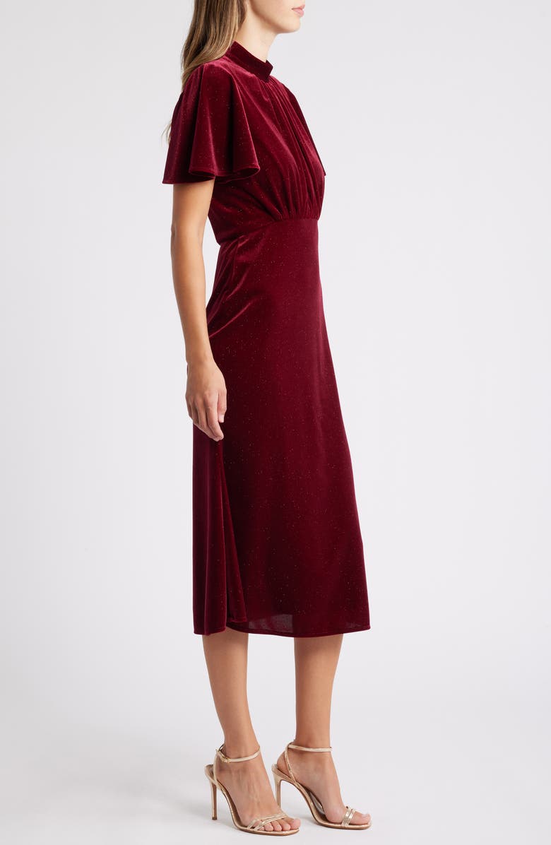 Julia Jordan Sparkle Detail Velvet Midi Dress, Alternate, color, Burgandy