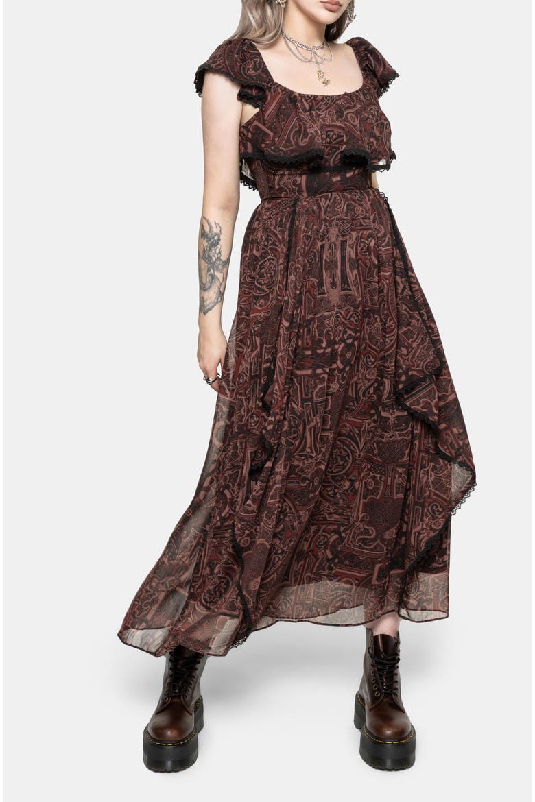 Kells Lace Trim Midaxi Dress, Alternate, color, Red