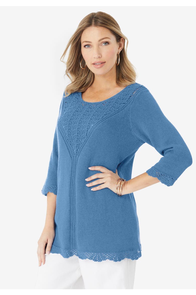 Lace Knit Pullover Sweater, Alternate, color, NEW KHAKI