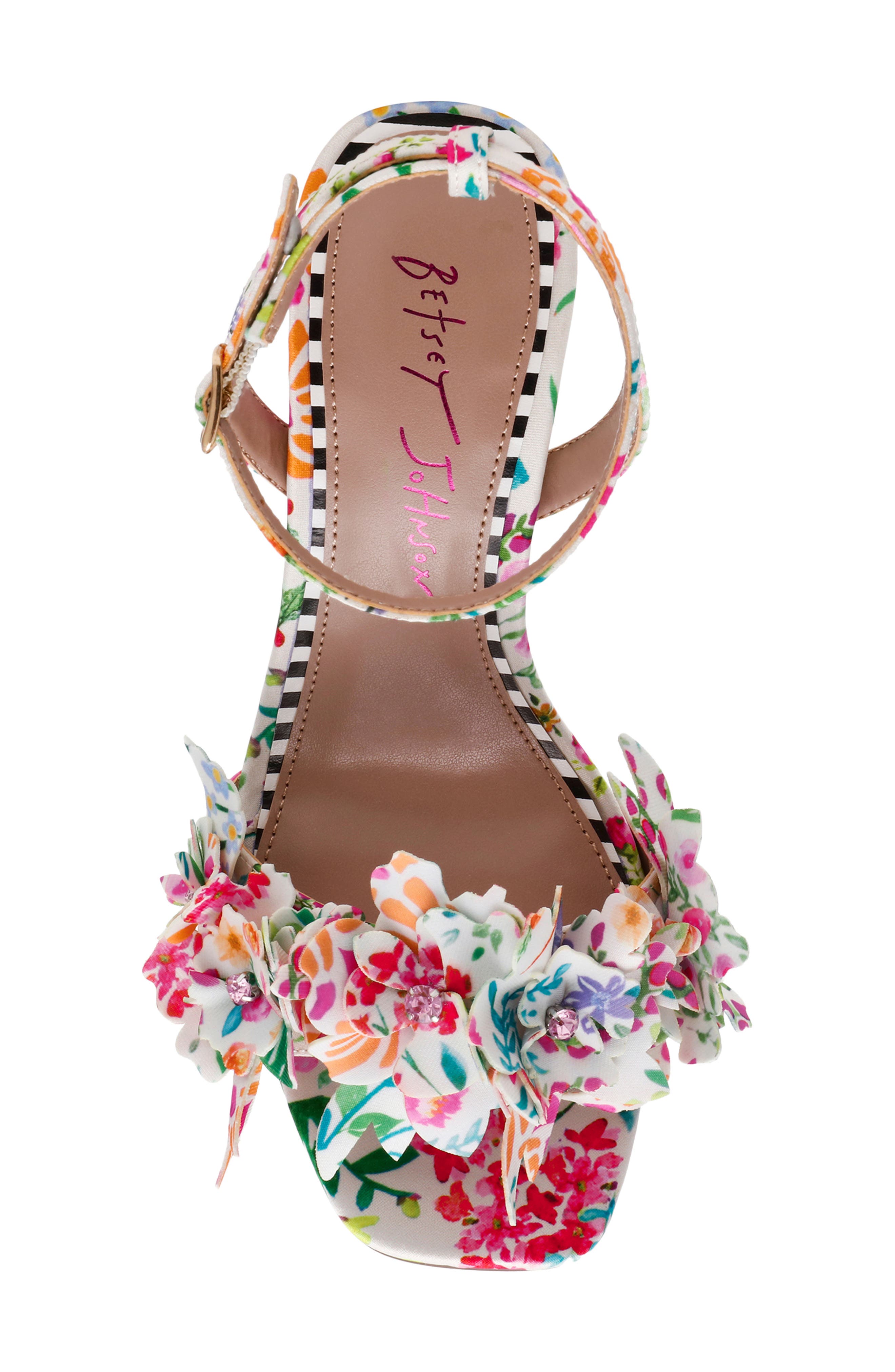 Betsey Johnson Hilley Ankle Strap Sandal, Alternate, color, Natural Floral Multi