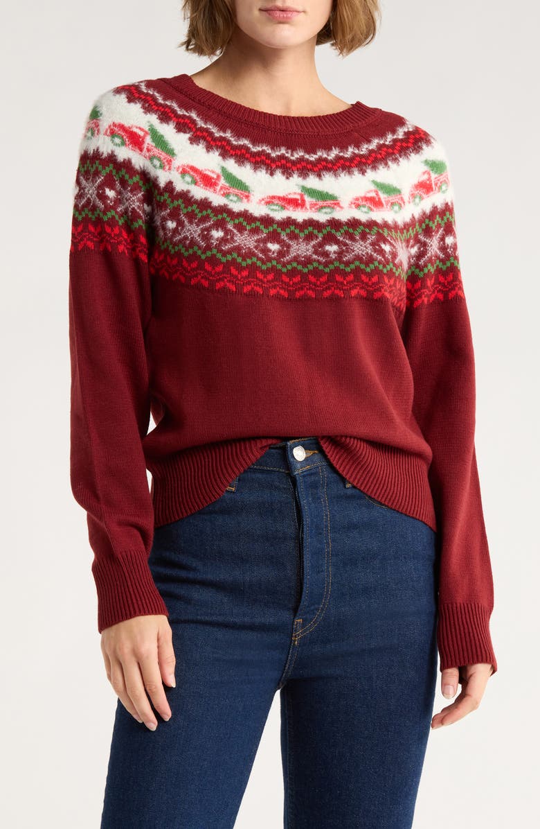 Vigoss Frosted Fair Isle Sweater, Main, color, Oxblood