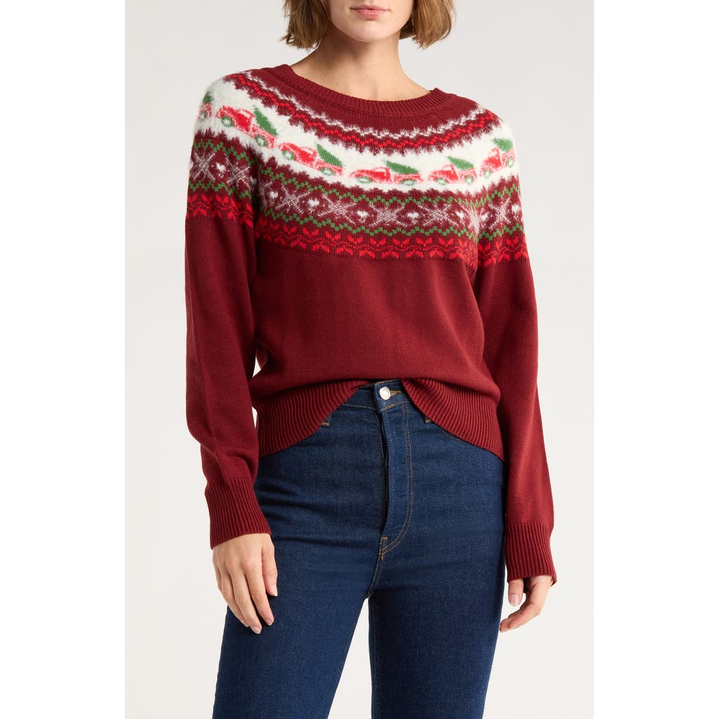 Vigoss Frosted Fair Isle Sweater In Red