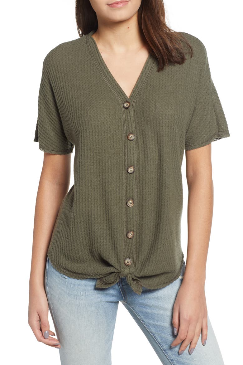 Tie Hem Thermal Tee, Main, color, OLIVE