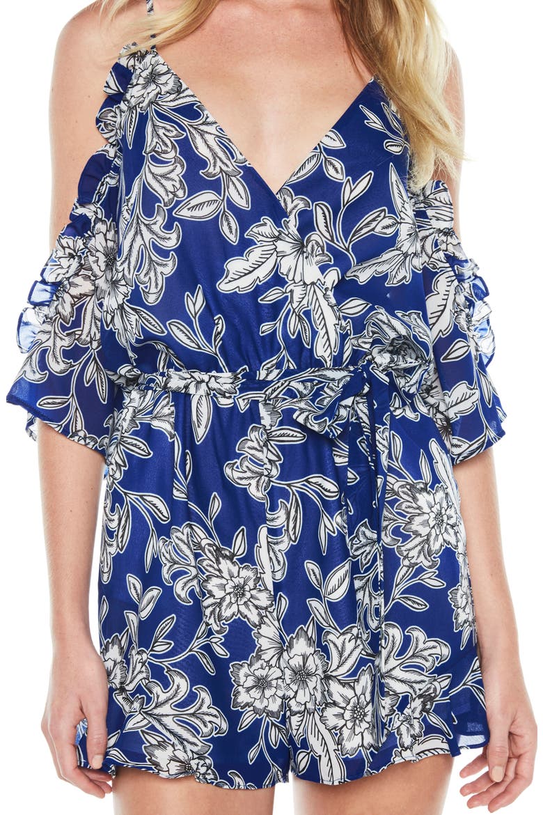 Sicily Cold Shoulder Romper, Alternate, color, COBALT