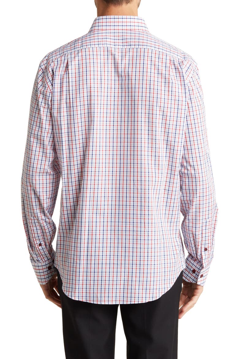 Check Print Trim Fit Long Sleeve Cotton Button-Up Shirt, Alternate, color, WHITE/ NAVY/ RED